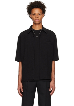Solid Homme Black Spread Collar Shirt