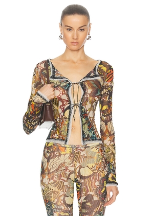 Jean Paul Gaultier Papillon Mesh Long Sleeve Cardigan in Yellow & Multicolor - Yellow. Size XS (also in ).