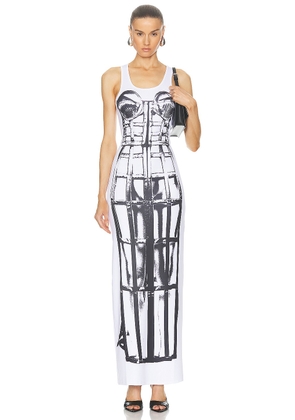 Jean Paul Gaultier Cage Trompe L'oeil Sleeveless Long Dress in White & Black - White. Size XS (also in ).
