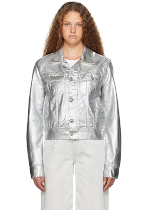 MM6 Maison Margiela White & Silver Painted Denim Jacket