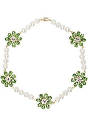 Charles Jeffrey LOVERBOY White & Green Crazy Daisy Pearl Necklace