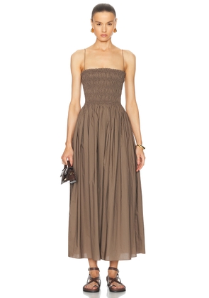Matteau Shirred Bodice Dress in Birch - Brown. Size 3 (also in 4, 5).