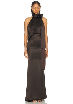 THE ATTICO Fringe Long Dress in Dark Brown - Brown. Size 36 (also in 40).