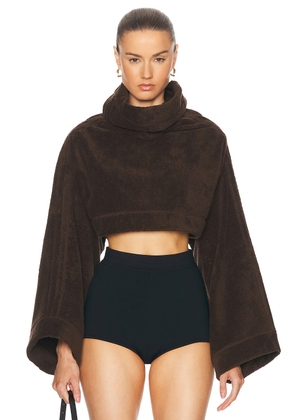 ALAÏA Cropped Hoodie in Cafe - Brown. Size 34 (also in 36, 38).