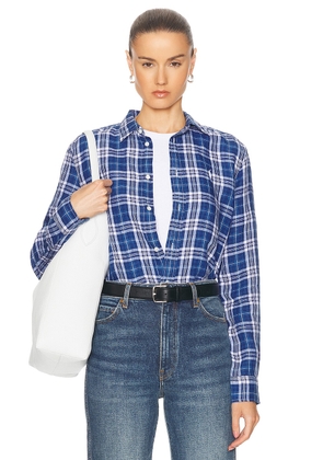 Polo Ralph Lauren Long Sleeve Button Up Plaid Top in Blue  Navy  & White - Navy. Size M (also in S, XS).