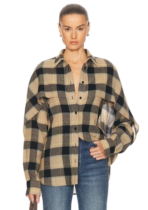 Stella McCartney Check Cape Shirt in Light Camel - Beige. Size 34 (also in 36, 38, 40).