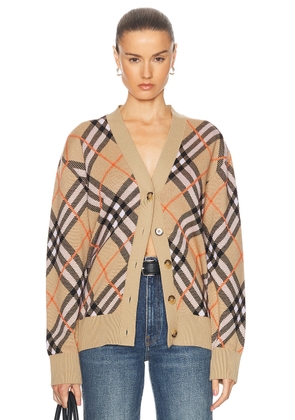 Burberry Long Sleeve Cardigan in Sand IP Check - Beige. Size L (also in M, S, XL, XS).