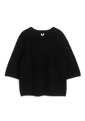 Rib-Knit Short-Sleeve Top - Black