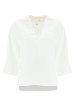 Agnona linen viscose polo blouse - 40 White