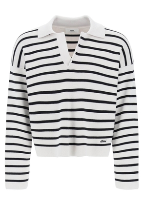 Ami paris striped v-neck magic pullover sweater. - L Grey