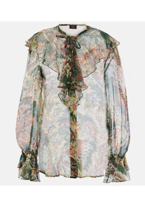Etro Printed ruffled silk blouse