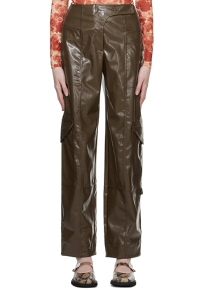 GANNI Brown Patent Faux-Leather Trousers