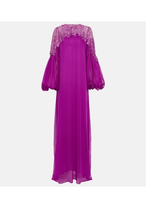 Oscar de la Renta Lace-trimmed silk crêpe gown