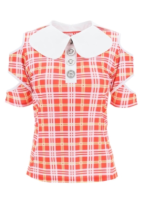 Chopova lowena tartan motif cut-out polo shirt - M Pink