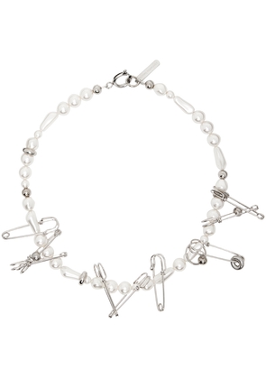 Justine Clenquet Silver & Off-White Pearl Lindsay Choker