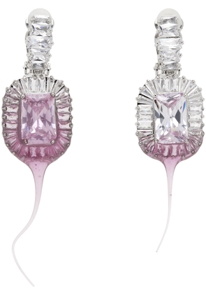 Ottolinger SSENSE Exclusive Silver & Pink Diamond Dip Clip Earrings