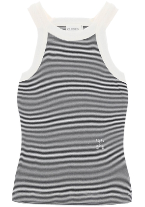 Closed striped racer tank top - M White