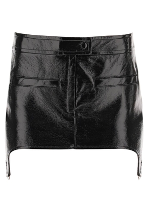 Courreges vinyl effect mini skirt with suspenders - 38 Black