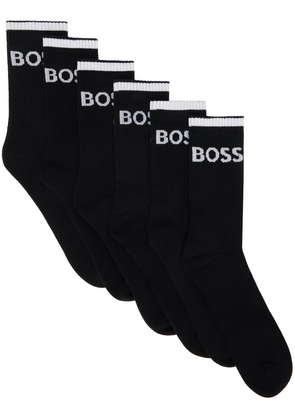 BOSS Six-Pack Black Ribbed Short Socks
