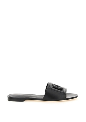 Dolce & Gabbana leather slides with cut-out logo - 36 Black