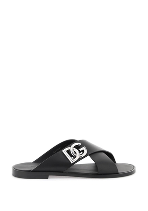 Dolce & gabbana leather sandals with dg logo - 41 Black