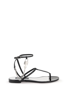 Dolce & gabbana patent leather thong sandals with padlock - 36 Black