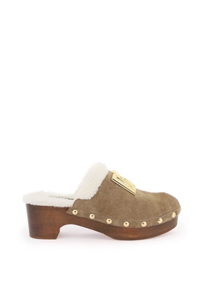 Dolce & gabbana suede and faux fur clogs with dg logo. - 36 Brown