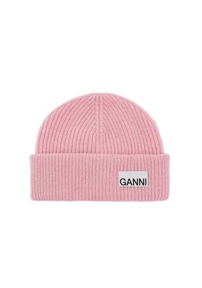 Ganni beanie hat with logo label - OS Rose