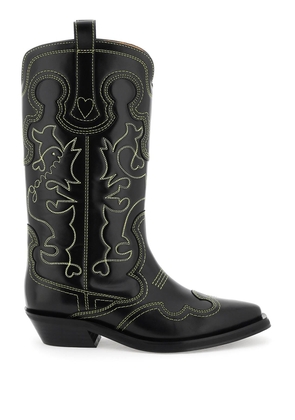 Ganni embroidered western boots - 36 Yellow
