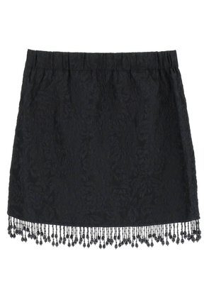 Ganni jacquard mini skirt with bead fringes - 38 Black