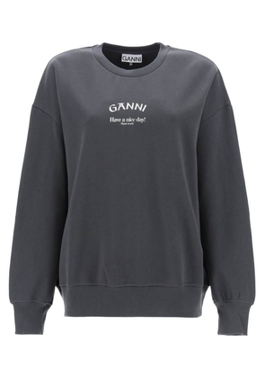 Ganni oversized sweatshirt with logo print - XXS/XS Grey