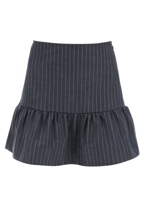 Ganni pinstriped mini skirt with flounce hem - 36 Grey