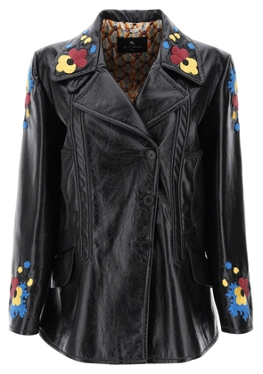 Etro jacket in patent faux leather with floral embroideries - 42 Black