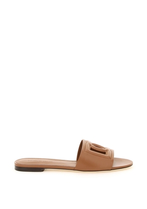 leather slides with cut-out logo - 36 Brown