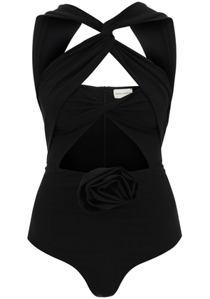 Magda butrym cut-out bodysuit with rose applique - 36 Black