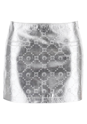 Marine serre moonogram mini skirt in laminated leather - 36 Silver