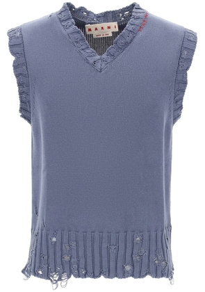 Marni destroyed-effect vest in cotton - 50 Blue