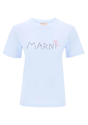 Marni hand-embroidered logo t-shirt - 38 Blue