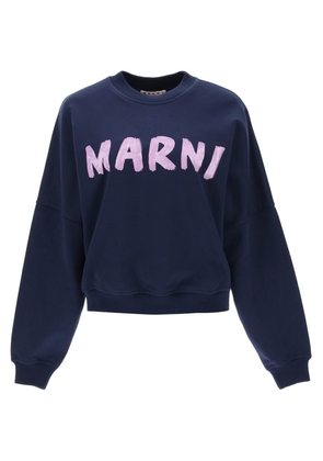 Marni logo print boxy sweatshirt - 42 Blue