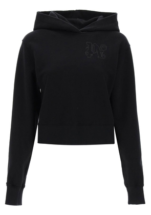 Palm angels cropped hoodie with monogram embroidery - L Black