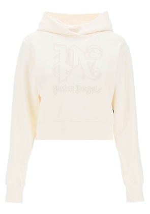 Palm angels cropped hoodie with monogram embroidery - L White