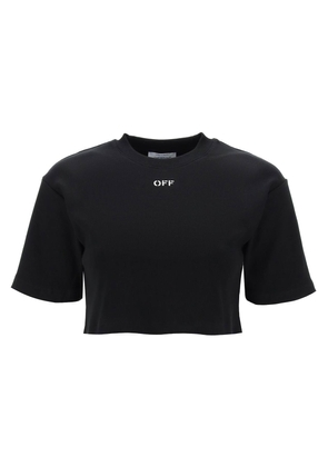 Off-White cropped t-shirt with off embroidery - XS Black