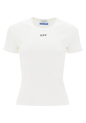 Off-white ribbed t-shirt with off embroidery - 38 White