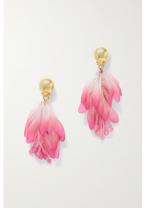 Oscar de la Renta - Lush Acrylic, Gold-tone And Bead Clip Earrings - Pink - One size