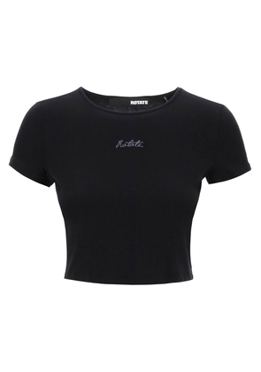 Rotate cropped t-shirt with embroidered lurex logo - 34 Black