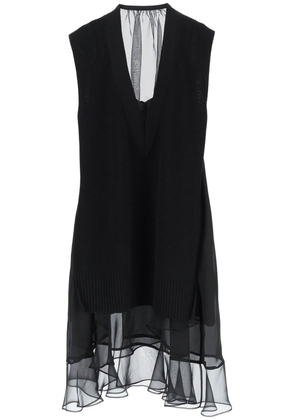 Sacai midi dress with knitted panel - 1 Black