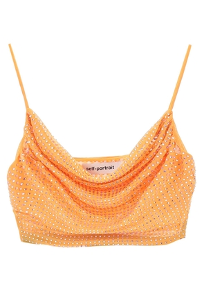 Self portrait cropped top in mesh with rhinestones all-over - 6 Orange