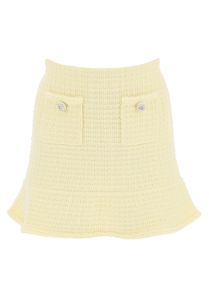 Self Portrait knitted mini skirt with jewel buttons - M Yellow
