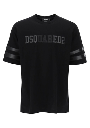 t-shirt with faux leather inserts - L Black