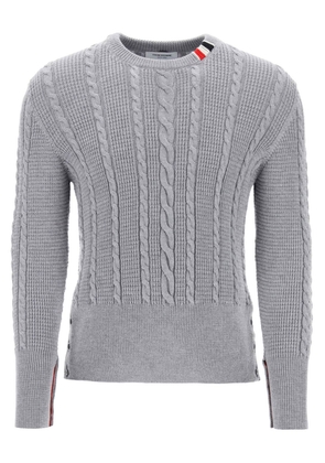 Thom browne cable wool sweater with rwb detail - 4 Grey
